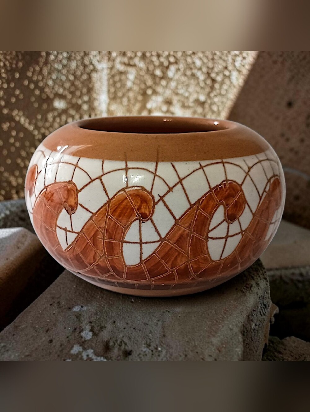MINI Tile Affect Bowl Vase Mosaic Pottery Handmade Miniature Wave‎ Design Glazed - Picture 14 of 16